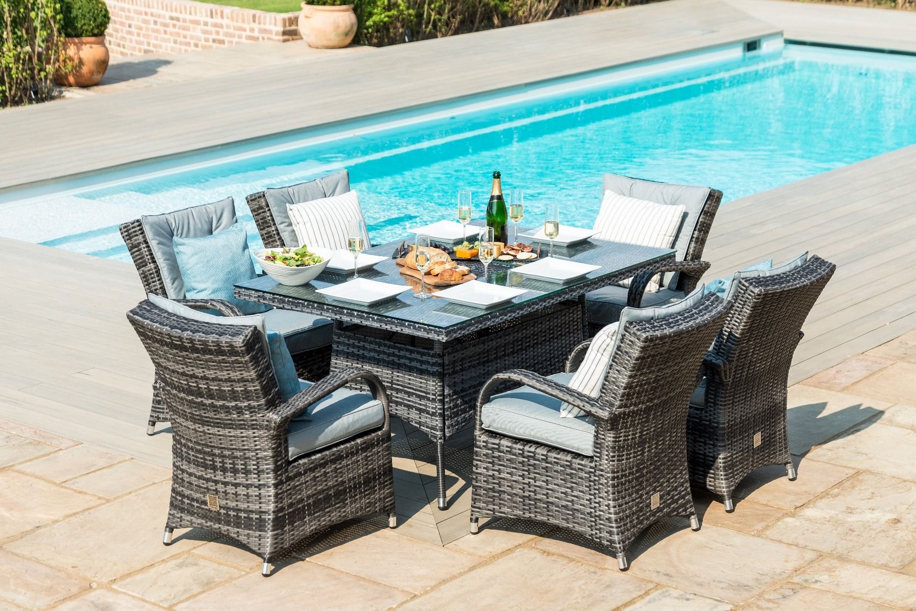 Maze Rattan Texas 6 Seat Rectangle Dining Set - Grey | The Clearance Zone