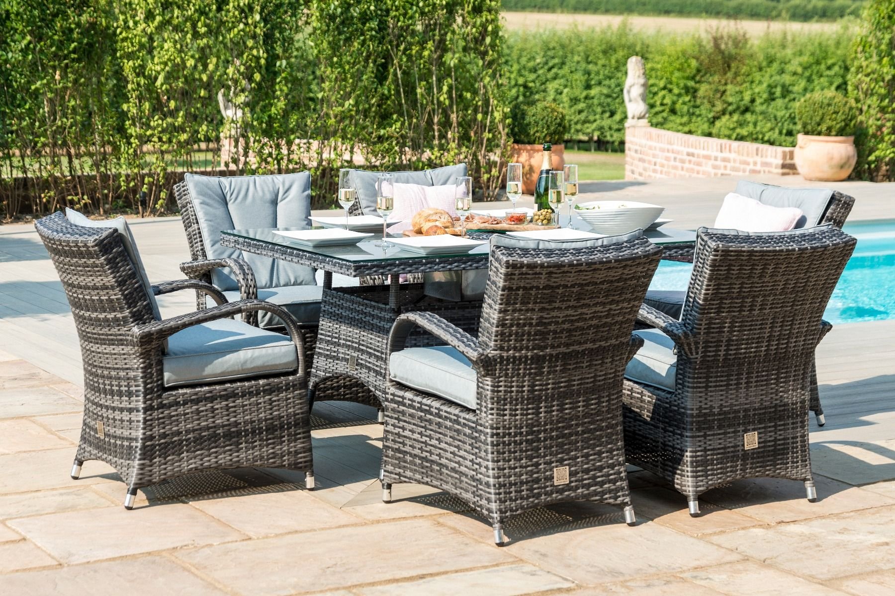 Maze Rattan Texas 6 Seat Rectangle Dining Set - Grey | The Clearance Zone