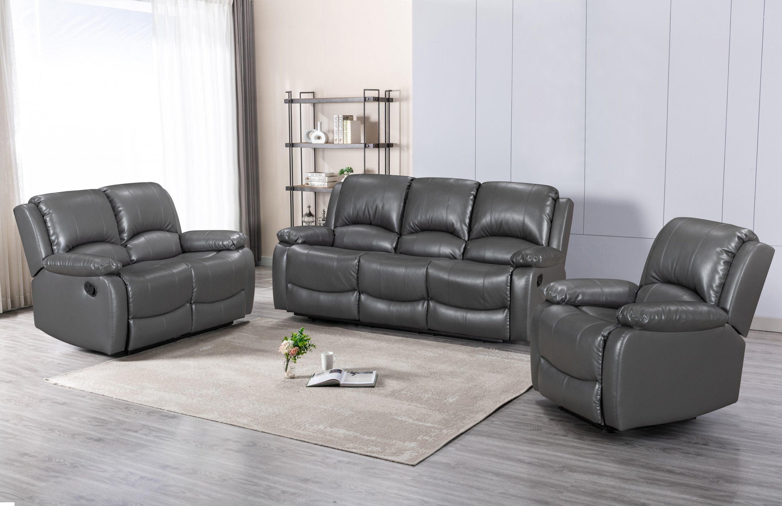 Barcelona Reclining 3 +1 + 1 Sofa Set- Grey Leather | The Clearance Zone