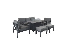 Melbury 3 Seat Sofa Set with Firepit Table - Charcoal/Slate Grey Granite