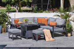 Melbury Mini Modular Set with 105cm Square Firepit Table - Charcoal/Slate Grey Granite