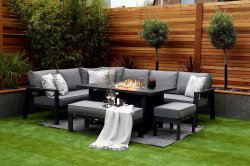 Melbury Rectangle Corner & 145x85cm Rectangular Firepit Table - Charcoal/Slate Grey Granite