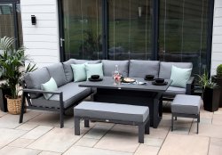 Melbury Rectangle Corner Modular with Rectangular Adjustable Table - Charcoal/Slate Grey Granite