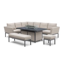 Pulse Rectangular Corner Dining Set - With Fire Pit Table / Oatmeal