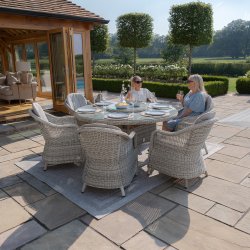 Maze Oxford 6 Seat Round Ice Dining Set With Heritage Chairs & Woven Lazy Susan