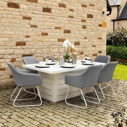 Mambo 6 Seat Rectangle Dining Set (Patterned Top) - Light Grey
