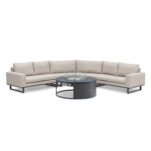 Maze - Outdoor Ethos Grande Corner Sofa Group with Round Fire Pit Coffee Table - Oatmeal