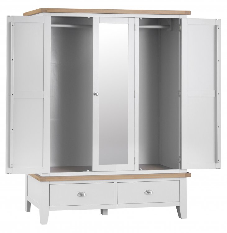 Kettering White Bedroom Triple Wardrobe with Mirror The Clearance Zone